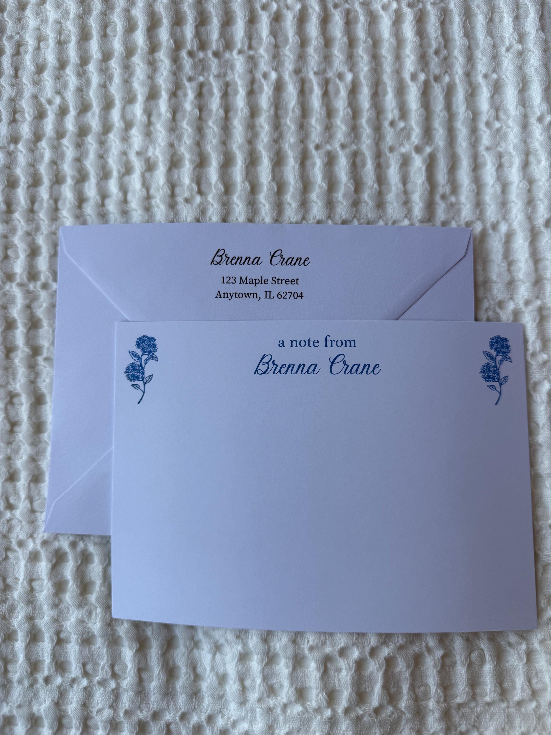 Personalized Blue Floral Stationery Set | Custom Name Notecards With ...