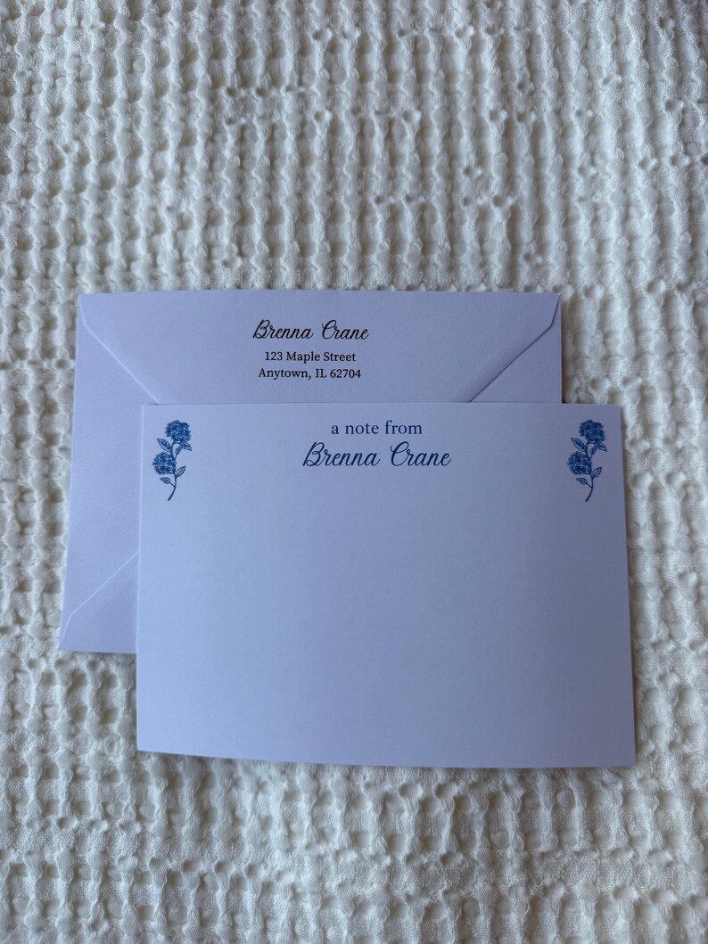 Personalized Blue Floral Stationery Set | Custom Name Notecards With ...
