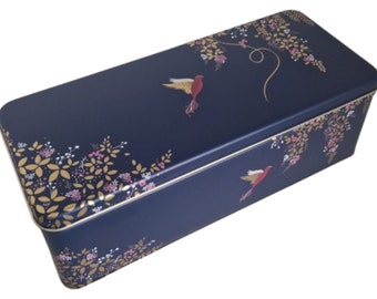 Storage tin Hummingbirds - Navy Blue - Rectangle - Tin - 24.5 x 10.5 x 8 cm - Sara Miller London