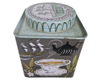 Tea tin Versaille - Storage tin - Tin - 10.5 x 10.5 x 12.5 cm - Green/White/Black/Gold