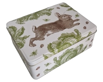Storage Tin Rabbit and Cabbage Rectangle Tin Thornback Peel