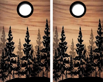 Pine Trees Cornhole Board Skin Wraps FREE LAMINATE