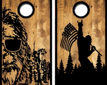 Sasquatch Big Foot Cornhole Board Skin Wraps FREE LAMINATE
