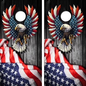 Bald Eagle American Flag Game Cornhole Board Skin Wraps FREE LAMINATE