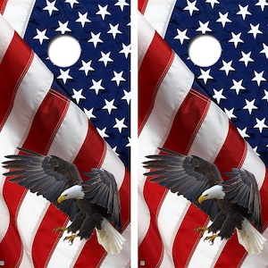 American Flag Eagle Cornhole Board Skin Wraps FREE LAMINATE