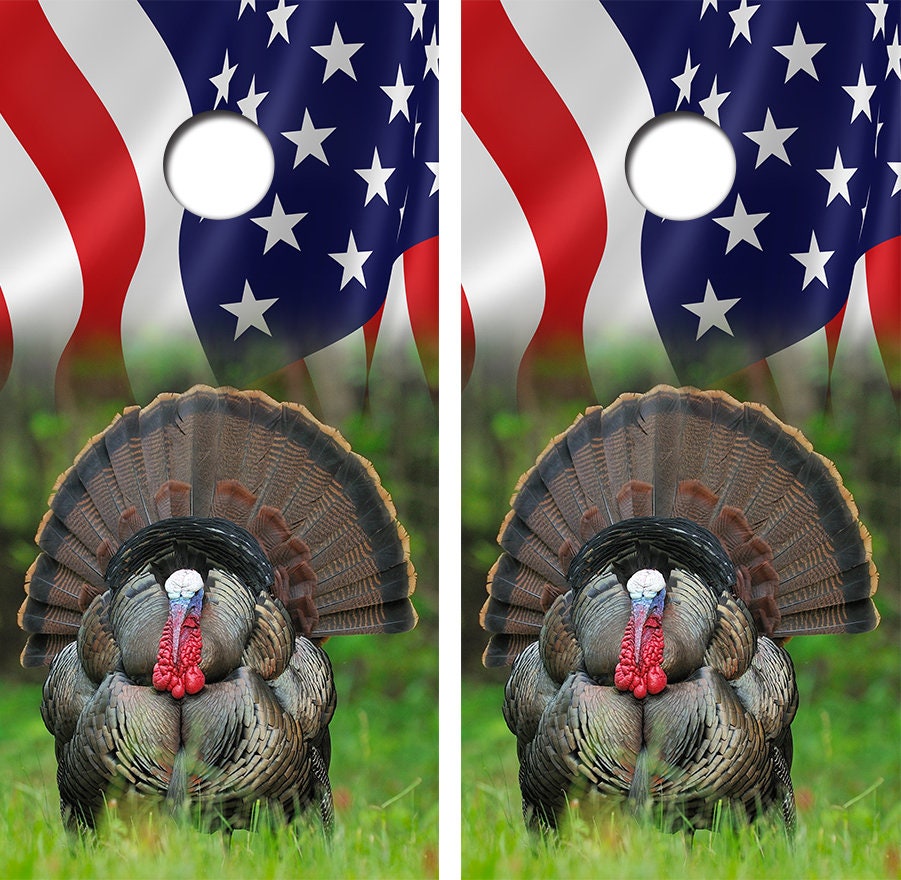 American Flag Turkey Cornhole Board Skin Wraps FREE LAMINATE