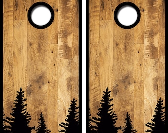 Pine Trees Cornhole Board Skin Wraps FREE LAMINATE