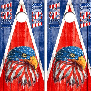 Bald Eagle American Flag Cornhole Board Skin Wraps FREE LAMINATE