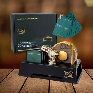 Cocktail Smoker Kit with Torch, Stand & 4 Wood Chip Flavors | Whiskey Smoker | Bourbon Gifts for Dad | Gifts for Men | Without Butane - GOLD