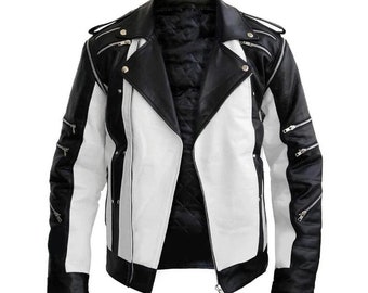 Handmade Men's Black And White Faux Leather Jacket | Leather Jacket Men | Gifts For Him | Real Leather Jacket For Him | Gifts For Boyfriend