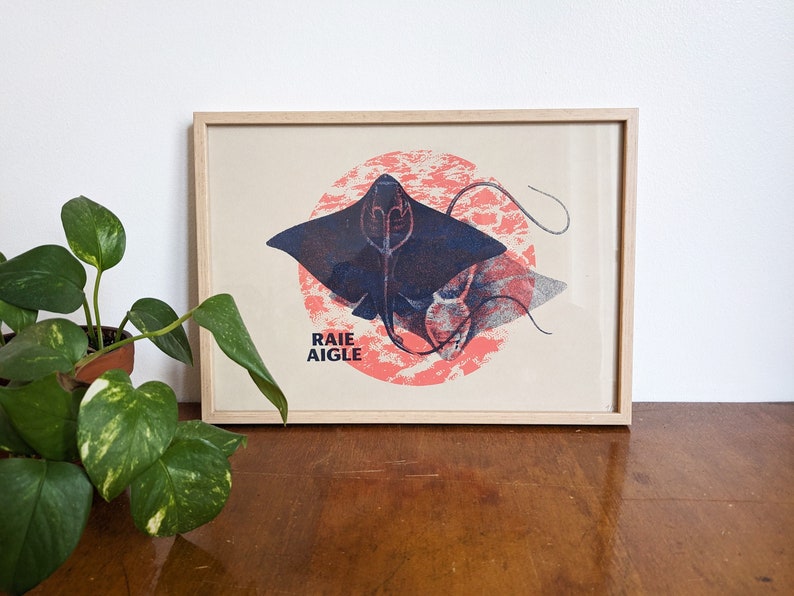 Eagle ray, artisanal screen print, A4 print image 2