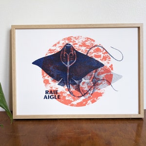 Eagle ray, artisanal screen print, A4 print image 1