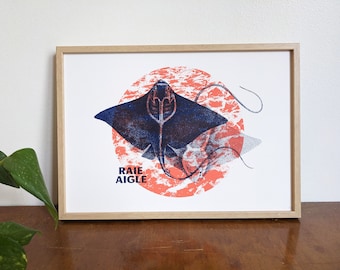Adelaarsrog, ambachtelijke zeefdruk, A4 print