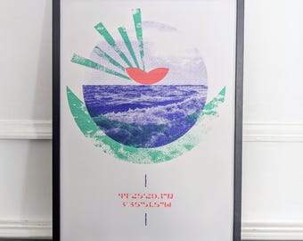 Somewhere at sea 03, handmade screen printing, A3 print