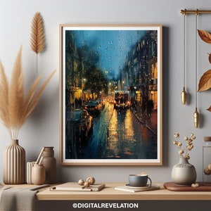 Rainy view of London at night - oil painting style | Generated Art | 300dpi resolution | Digital download | Printable Art