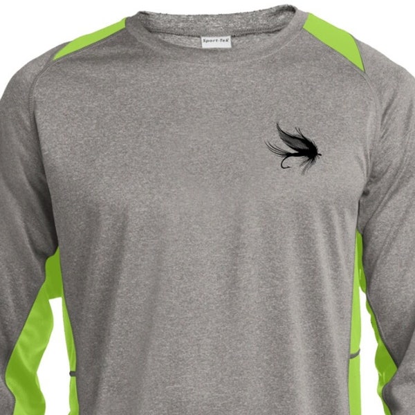 Fishing Fly Graphic Sport-Tek® Long Sleeve Heather Colorblock Contender™ Tee, Fly-Fishing T-Shirt