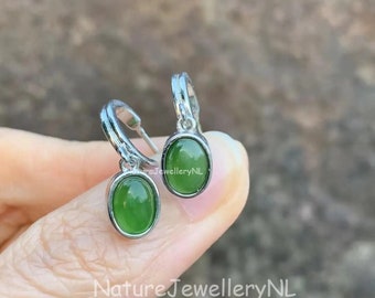 C Hoop Natural Green Genuine Jade, 925 Silver Sterling, Stud Earrings, Women Gift, Handmade Jewelry, Gift For her, Gift For Mom