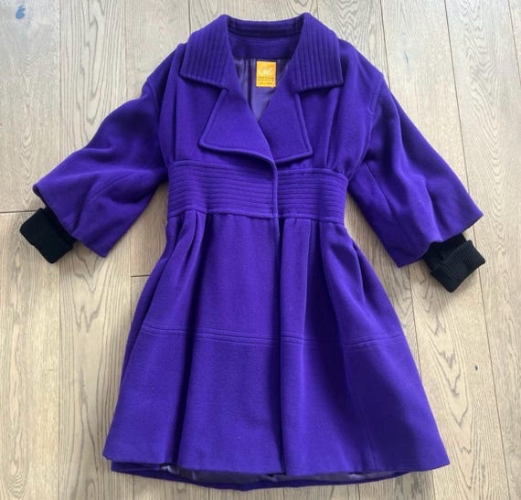 Christian Lacroix, Christian Lacroix 1990s Purple Wool & Cashmere Rare Dress Coat Regal Royalty Fit M