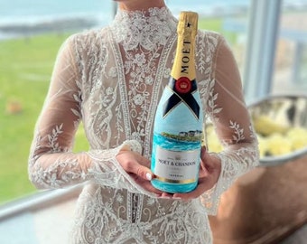 Hand Painted Moet Bottle - Custom Wedding Gift Bespoke Hand Painted Moet & Chandon Bottle