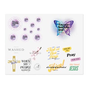Faith Sticker Sheets - Jesus Hope and Prayer Quotes, Fearfully Made, Inspirational Stickers, Bible Verses, Christian Gifts