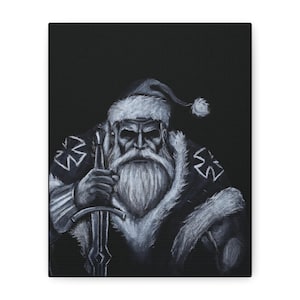 Canvas Art Print, Santa the Warrior, Christmas Wall Decor, Holiday Home Decoration, Religious Santa Painting, Matte Canvas Print
