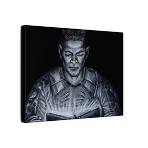 Canvasafdruk, militaire muurkunst, leger soldaat bijbel lezen, woondecoratie cadeau, christelijk muurdecor, patriottisch cadeau, veteranendag decor