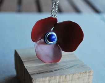 Poppy pendant in copper and silver