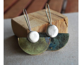 Brass and silver pendant earrings