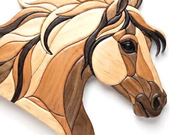 Art Nouveau Horse Profile Intarsia Pattern • 72 Pieces • 20" x 18" • PDF | PNG | SVG