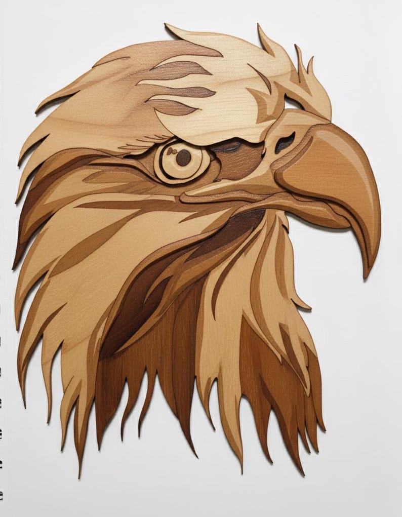 Bald Eagle Head Portrait Wood Intarsia Pattern 15" X 11.5" - Etsy