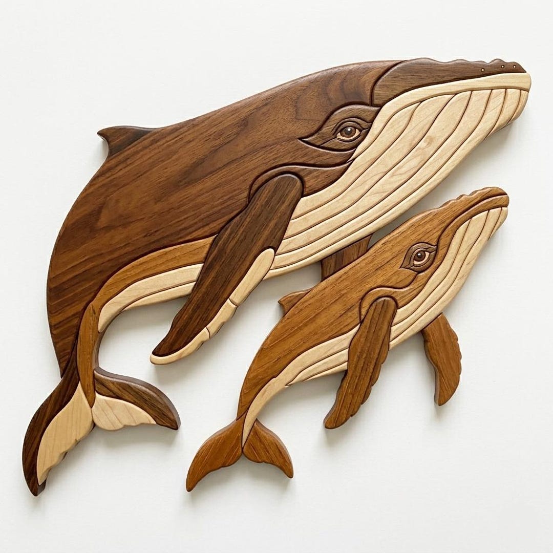 Humpback Whale & Calf Wood Intarsia Pattern – 17