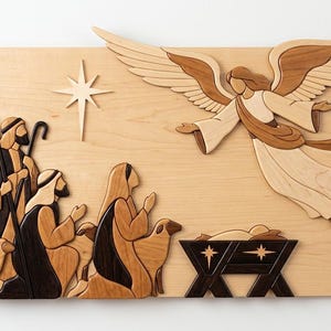 Angel Announcing to the Shepherds Intarsia Pattern • 158 Pieces • 25" x 13" • PDF | PNG | SVG | dxf