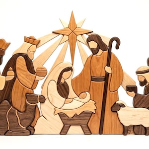 The Nativity Gathering – Christmas Intarsia Pattern • 114 Pieces • 25" x 12.5" • PDF | PNG | SVG | dxf