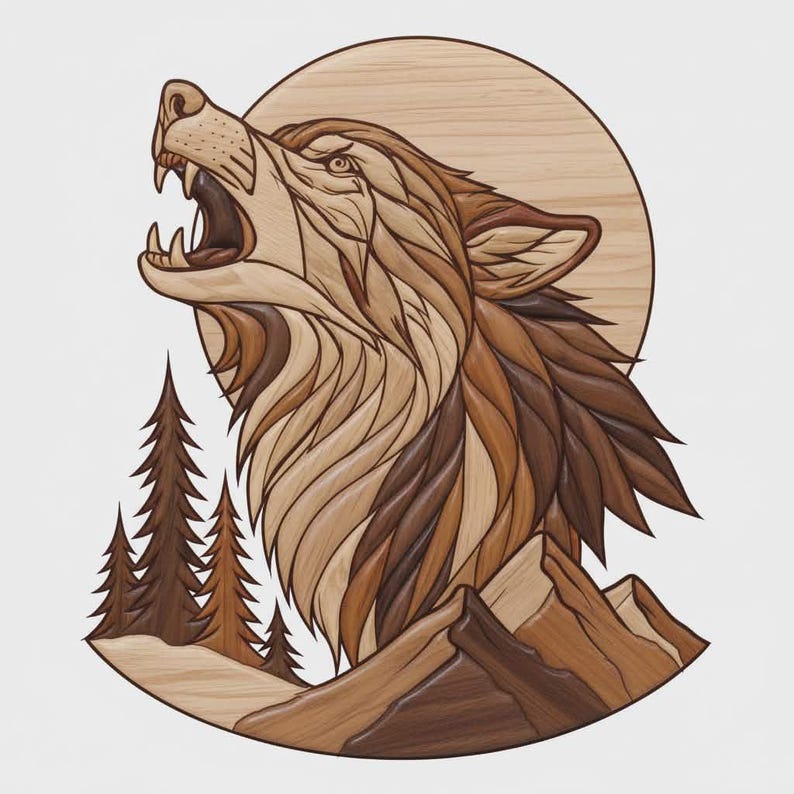 Wolf Inlay Patterns Howling Wolf Intarsia Woodworking Pattern 17