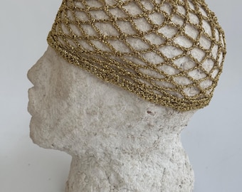 Gorro de malla de ganchillo dorado – Gorro metálico, gorro de verano, gorro Juliet