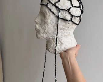 Gorro de ganchillo negro – Gorro de malla con lentejuelas – Gorro de verano – Gorro Juliet de algodón hecho a mano