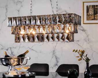 Luxury hanging lamp 90cm noble gray design chandelier glass prisms