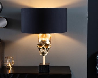 Stravagante lampada da tavolo 56 cm lampada scultura teschio in metallo oro nero