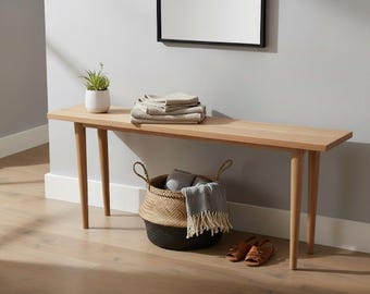 Solid Beech Wood Slim End of Bed Bench: Rustic Bedroom Bench