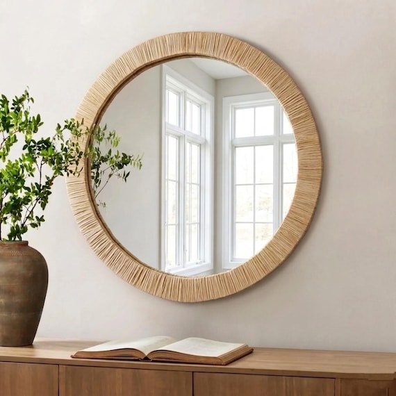 Raffia round mirror : Handcrafted Boho Decorative mirror