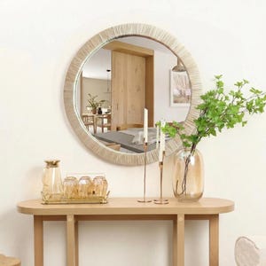 Raffia round mirror : Handcrafted Boho Decorative mirror image 8