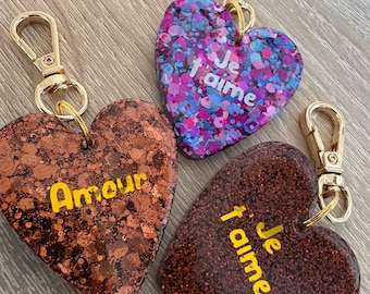Personalized Glitter Resin Heart Keychain