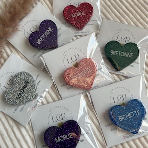 Personalized Glitter Resin Heart Brooch