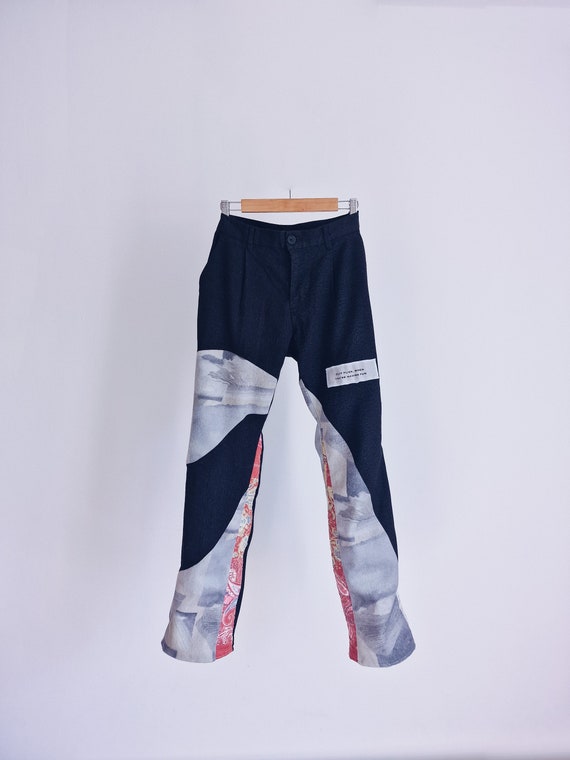 Pants with a slight flare, used only second hand fabric, sustainable and green fashion