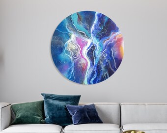 Abstract Galaxy Painting, Modern Circular Wall Art, 31x31 Canvas