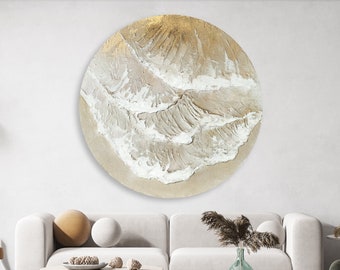 3D Textured Ocean Painting, White and Gold Minimalist Wall Art