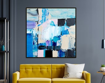 Hand-Painted Geometric Abstract Art, Textured Acrylic Painting on Canvas