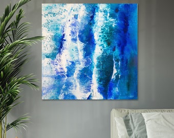 Blue ocean prints: Seaside view artwork, Coastal wall art decor, Canvas print decoration