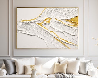 White and Gold Textured Wall Art, Abstract 3D Relief Painting