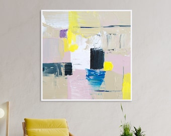 Geometric Abstract Acrylic Painting, Textured Minimalist Wall Art